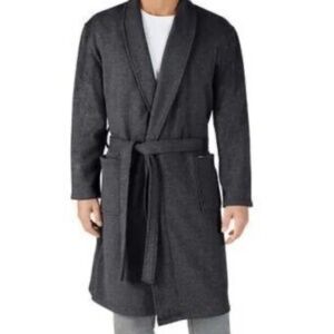 Eddie Bauer Mens Sz S/M- Grey Plush Lined Fleece Lounge Robe